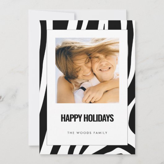 ゼブラモダン白黒ハッピーホリデー写真 シーズンカード (正面)