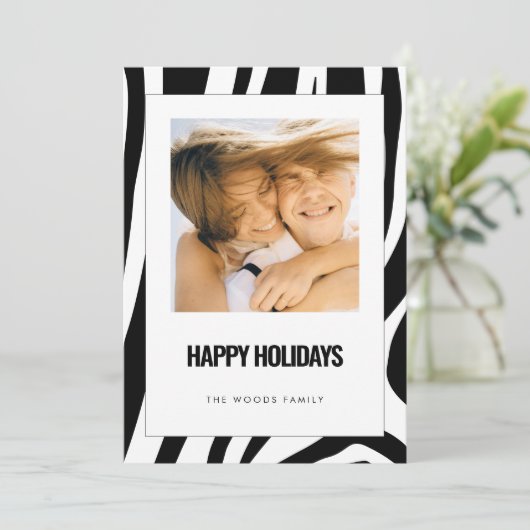 ゼブラモダン白黒ハッピーホリデー写真 シーズンカード (スタンド正面)