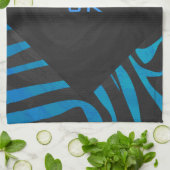 ゼブラモノクロとブルー（モノグラム） キッチンタオル (折り畳み)