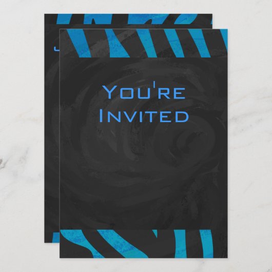 ゼブラモノクロとブルー(モノグラム) 招待状 (正面/裏面)