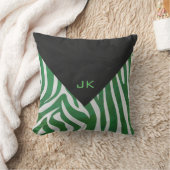 ゼブラモノグラムグリーンアンドホワイトプリント クッション (ブランケット)