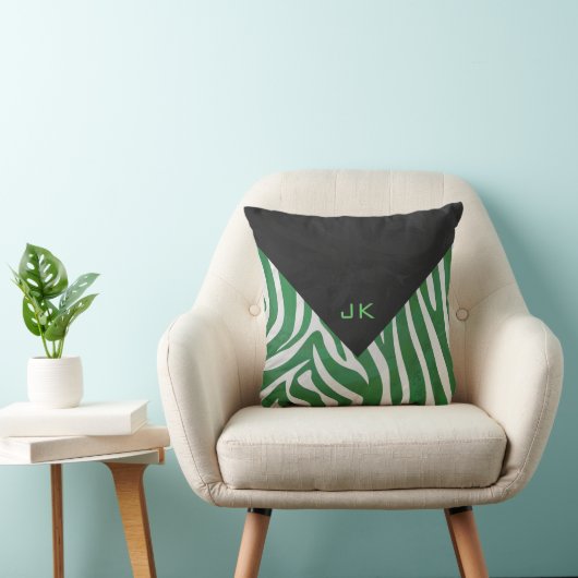 ゼブラモノグラムグリーンアンドホワイトプリント クッション (椅子)
