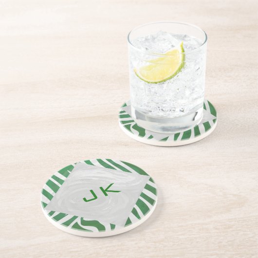 ゼブラモノグラムグリーンアンドホワイトプリント コースター (側面)