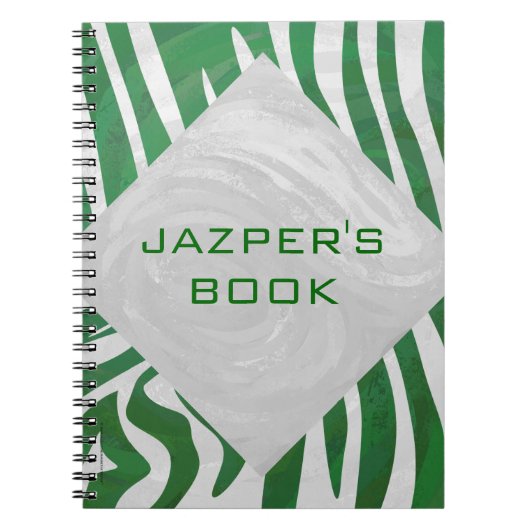 ゼブラモノグラムグリーンアンドホワイトプリント ノートブック (正面)