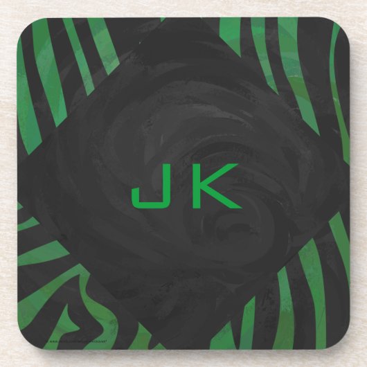 ゼブラモノグラムブラックアンドグリーンプリント コースター (正面)