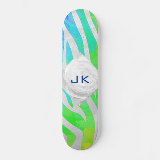 ゼブラモノグラムレインボーアンドホワイトプリント スケートボード (正面)