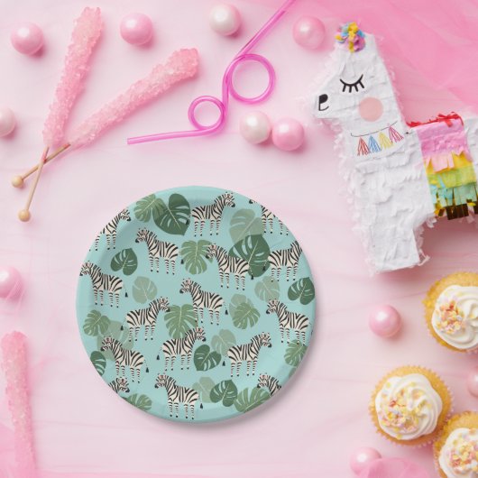 ゼブラモンステラ模様 ペーパープレート (パーティー)