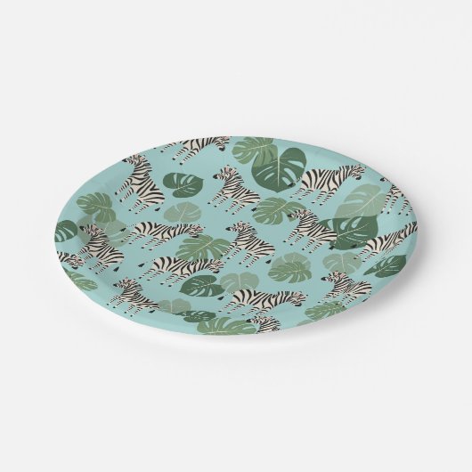 ゼブラモンステラ模様 ペーパープレート (アングル)