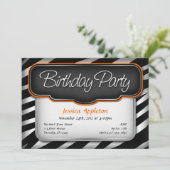 ゼブラユニークプリントオレンジ色誕生日招待状 招待状 (スタンド正面)