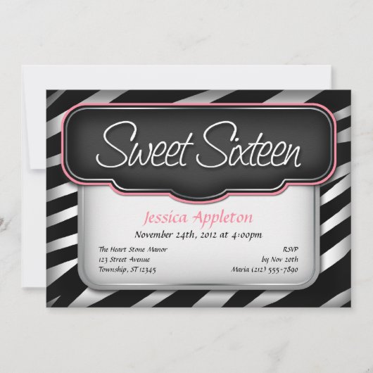 ゼブラユニークプリント「Sweet sixteen」招待状 招待状 (正面)