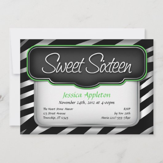 ゼブラユニークプリント「Sweet sixteen」招待状 招待状 (正面)