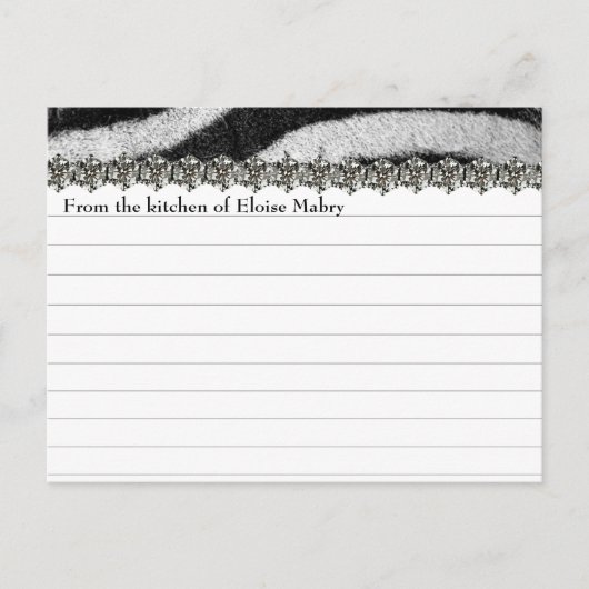 ゼブララインストーンルックパーソナライズされたレシピカード ポストカード (正面)