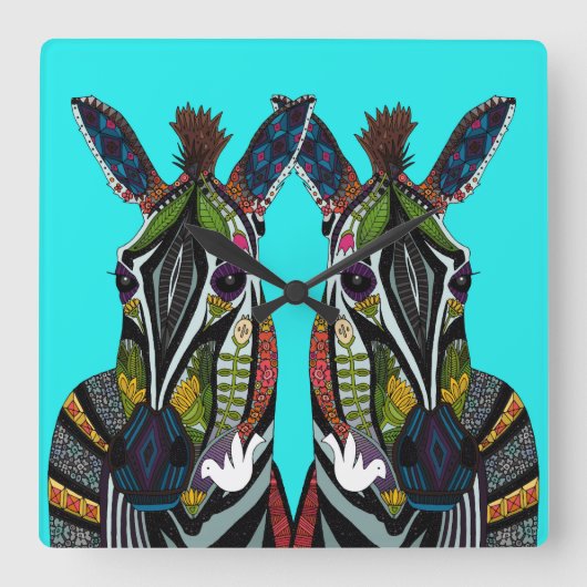 ゼブララブターコイズ スクエア壁時計 (正面)