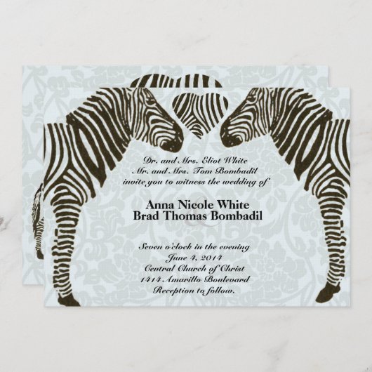 ゼブララブブルーダマスクスタイル結婚式招待状 招待状 (正面/裏面)