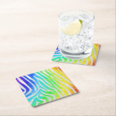 ゼブラレインボーアンドホワイトプリント スクエアペーパーコースター (インサイチュ)