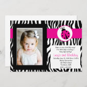 ゼブラレディバグパーティー誕生日招待状 招待状 (正面/裏面)