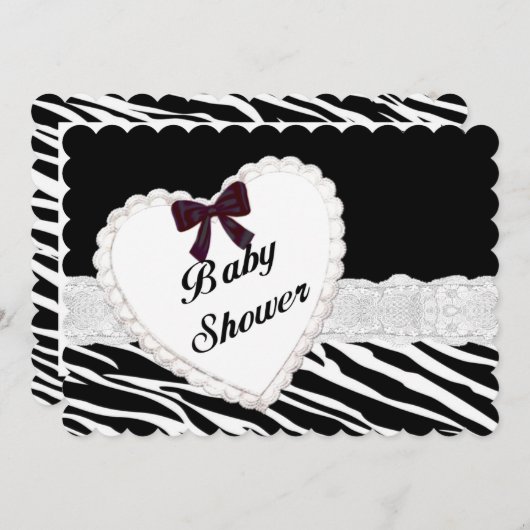 ゼブラレースハートベビーシャワー招待状 招待状 (正面/裏面)