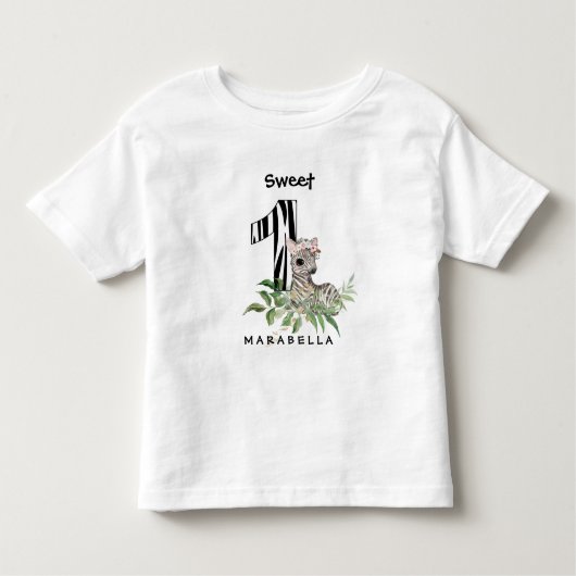 *~*ゼブラワンファースト誕生日ジャングルベビーガール トドラーTシャツ (正面)