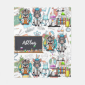 ゼブラ不機嫌サイエンティストプリント フリースブランケット (正面)