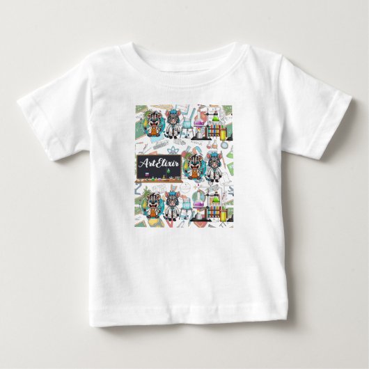 ゼブラ不機嫌サイエンティストプリント ベビーTシャツ (正面)