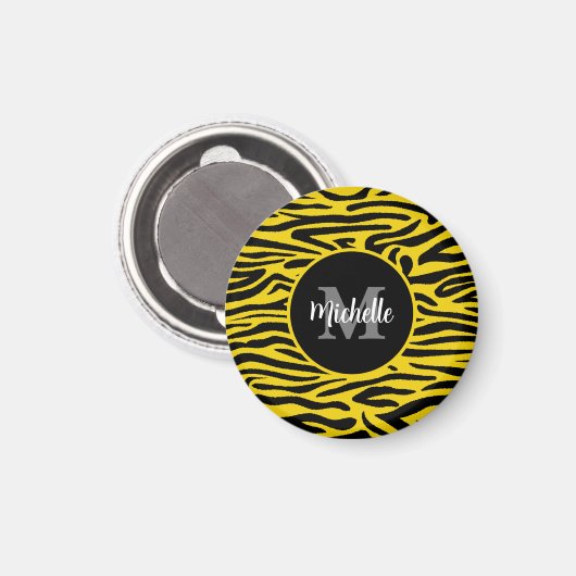 ゼブラ動物の皮膚モダンモノグラムのスクリプト名 マグネット (正面/裏面)