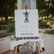 ゼブラ動物の誕生日パーティー歓迎サイン