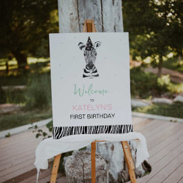 ゼブラ動物の誕生日パーティー歓迎サイン ポスター