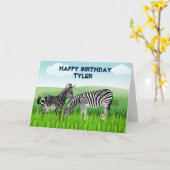 ゼブラ動物園の動物の誕生日カード（男の子用） カード (黄色い花)