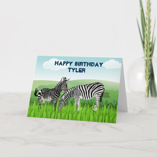 ゼブラ動物園の動物の誕生日カード（男の子用） カード (正面)