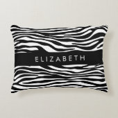 ゼブラ印ストライプ刷,白黒,あなたの名前 アクセントクッション (正面)