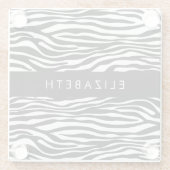 ゼブラ印ストライプ刷,白黒,あなたの名前 ガラスコースター (裏面)