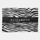 ゼブラ印ストライプ刷,白黒,あなたの名前 キッチンタオル (横)