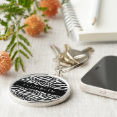 ゼブラ印ストライプ刷,白黒,あなたの名前 キーホルダー (側面)