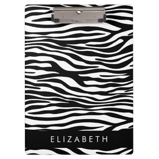 ゼブラ印ストライプ刷,白黒,あなたの名前 クリップボード (正面)
