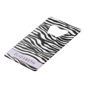 ゼブラ印ストライプ刷，白黒，あなたの名前 クレジットカード栓抜き (正面アングル)