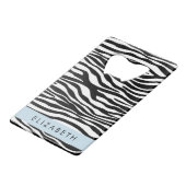 ゼブラ印ストライプ刷，白黒，あなたの名前 クレジットカード栓抜き (裏面アングル)
