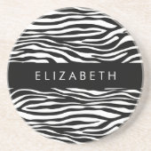 ゼブラ印ストライプ刷,白黒,あなたの名前 コースター (正面)