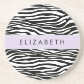 ゼブラ印ストライプ刷,白黒,あなたの名前 コースター (正面)