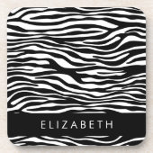 ゼブラ印ストライプ刷,白黒,あなたの名前 コースター (正面)