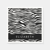 ゼブラ印ストライプ刷,白黒,あなたの名前 スタンダードカクテルナプキン (正面)