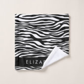 ゼブラ印ストライプ刷,白黒,あなたの名前 バスタオルセット (ウォッシュタオル)