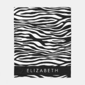 ゼブラ印ストライプ刷,白黒,あなたの名前 フリースブランケット (正面)