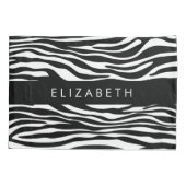 ゼブラ印ストライプ刷，白黒，あなたの名前 枕カバー (裏面)