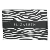 ゼブラ印ストライプ刷，白黒，あなたの名前 枕カバー (正面)