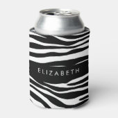 ゼブラ印ストライプ刷，白黒，あなたの名前 缶クーラー (缶正面)