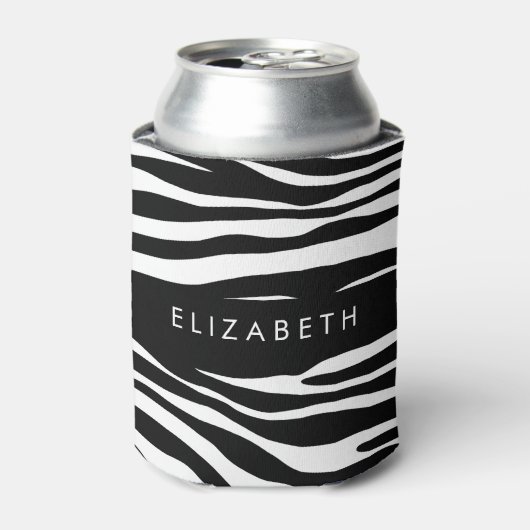 ゼブラ印ストライプ刷，白黒，あなたの名前 缶クーラー (缶正面)