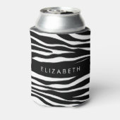 ゼブラ印ストライプ刷，白黒，あなたの名前 缶クーラー (缶裏面)