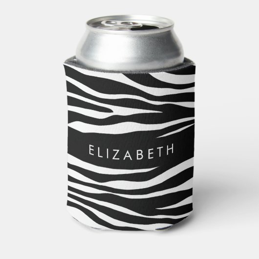 ゼブラ印ストライプ刷，白黒，あなたの名前 缶クーラー (缶裏面)