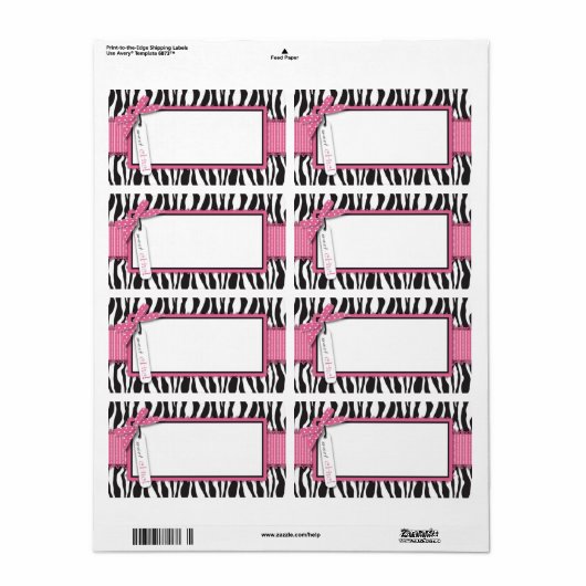 ゼブラ印刷とホットピンクのアクセント名タグ ラベル (フルシート)