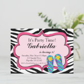 ゼブラ印刷のフリップフロップ誕生日パーティーの招待 招待状 (スタンド正面)